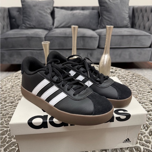 Adidas Men's Black and White Sneakers with Brown Sole - Picture 1 of 8